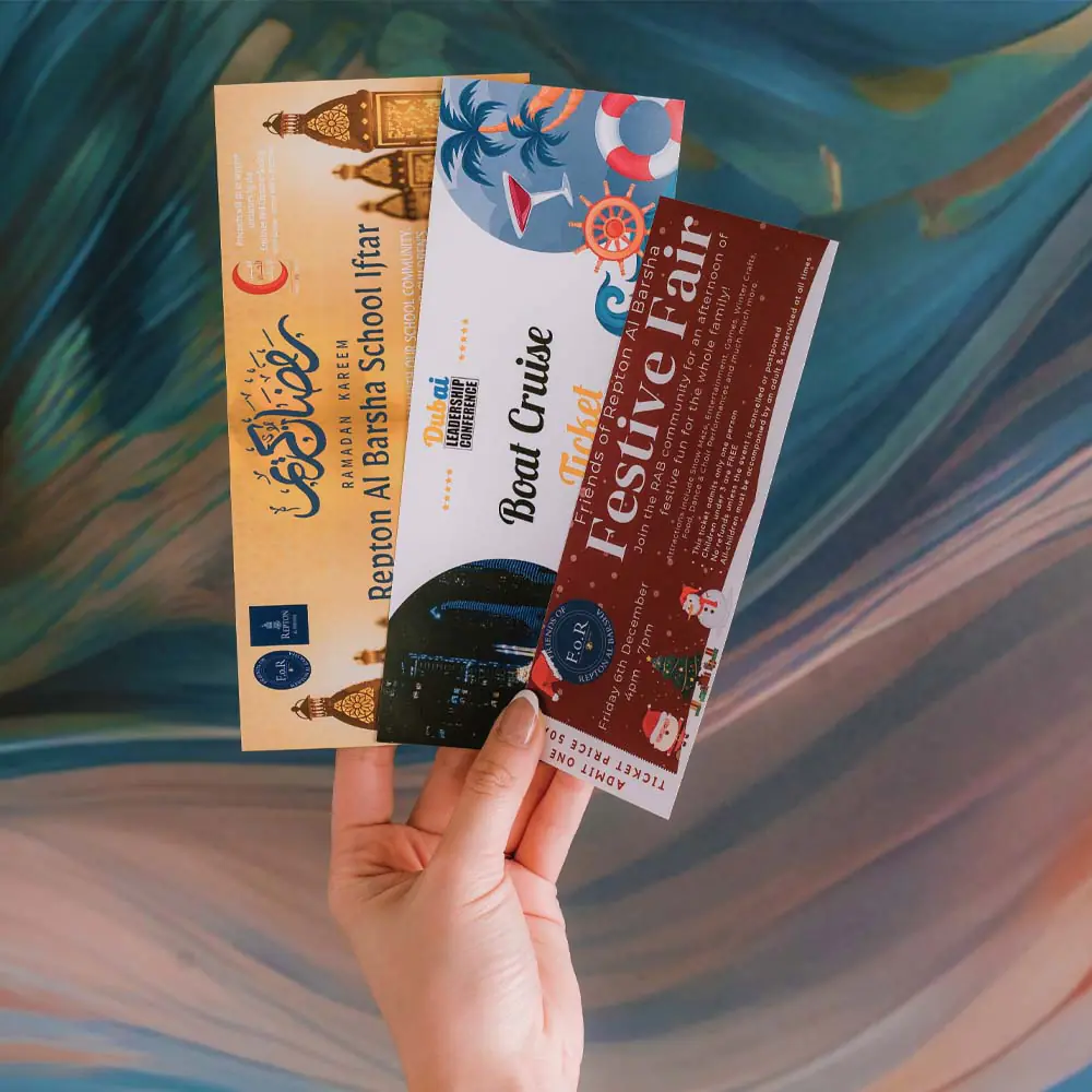 Custom printed tickets for events, concerts, and shows